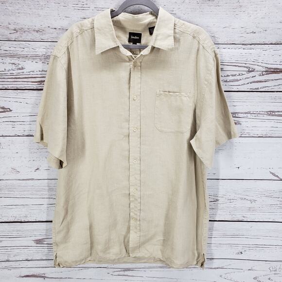 Neiman Marcus Men's Beige 100%Linen Button Down Short Sleeve Shirt Size XXL - Picture 1 of 13